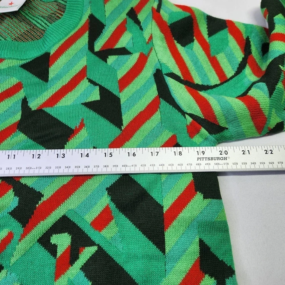 Heineken Knit Sweater Mens Medium Green Red Geometric Graphic Print Pullover